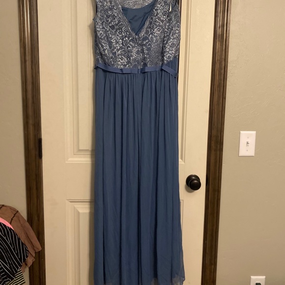 Long Bridesmaid Dress with Lace Bodice in Dusty Blue - Picture 6 of 8